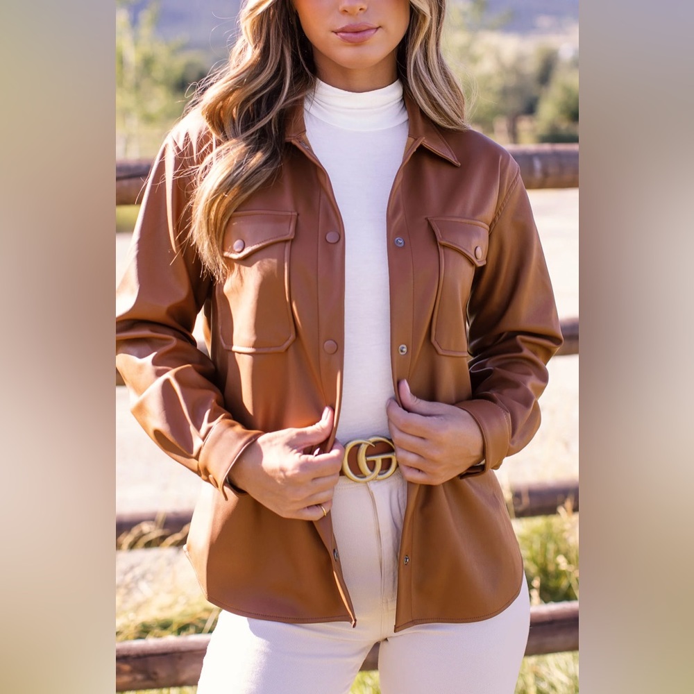 Brown Vegan Leather Shacket